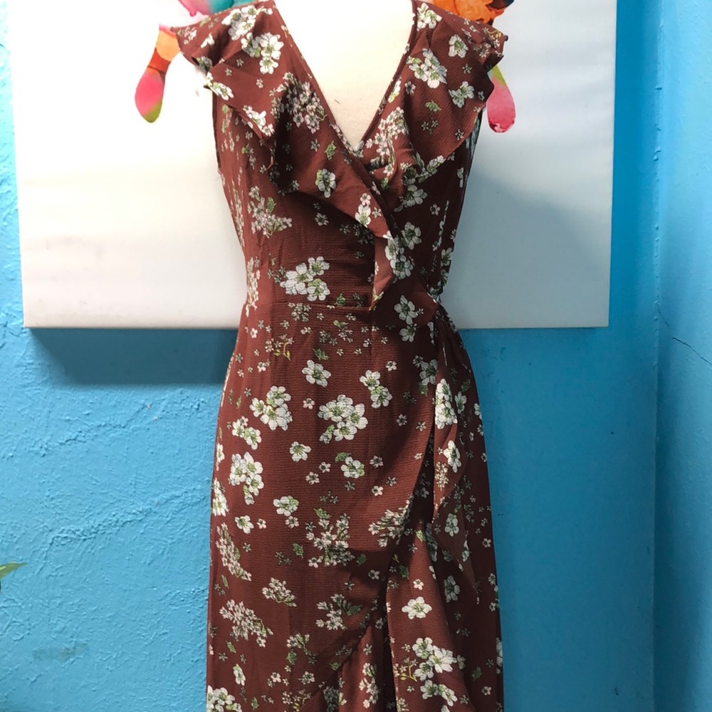 Floral Brown Wrap Dress